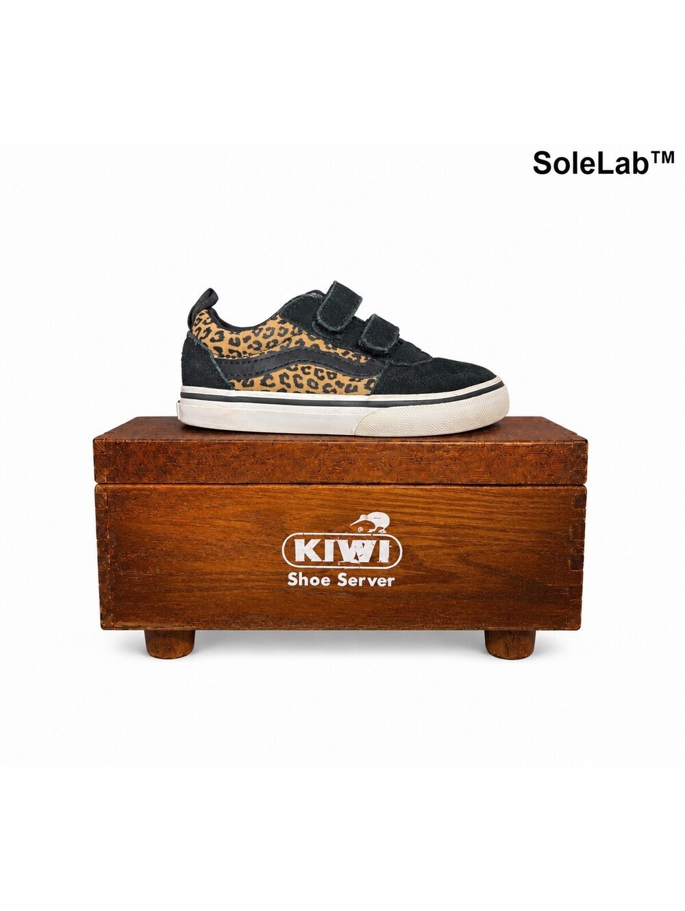 Vans Old Skool V Toddler Size 8 Black Leopard Cheetah Strap Suede Shoes